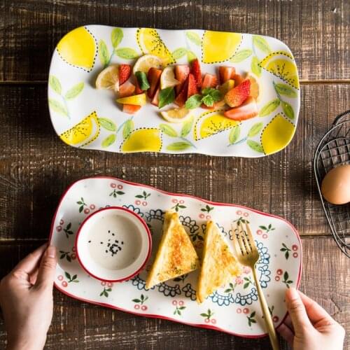 Irregular rectangular Dish Ceramic Tableware Creative Home Cute Cartoon Fish Dish Sushi Plate Hand-painted Plate Breakfast Plate