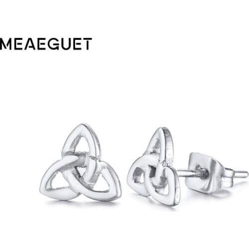 Silver color Celtic Irish Knot Stainless Steel Stud Earrings for Womens Girls Jewelry