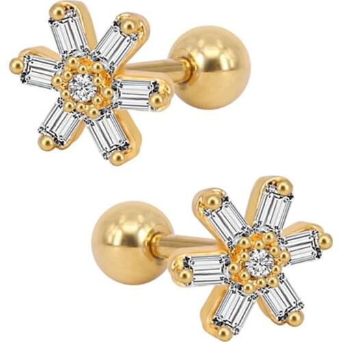 2Pcs Elegant Rectangle Zircon Earrings for Women Gold Color Helix Piercing Tragus Lobe Ohrring Rook Ear Ring Stud серьги Jewelry