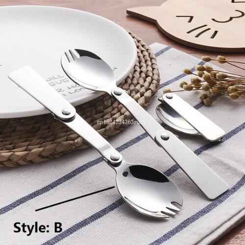 100 pcs Folding spoon outdoor travel portable tableware spoon creative staple soup fork 304 stainless steel