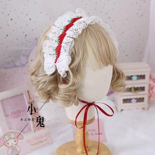 Sweet of Strawberry Lolita Hair Band SOFT Girl Cute Daily Life Lolita KC Hair Accessories Lace Japanese-style