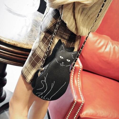 Black Cat Womens Bag Trend 2021 Chain Crossbody Bag for Phone Fashion Unusual Cute Cartoon Party Leather Shoulder Bag Woman