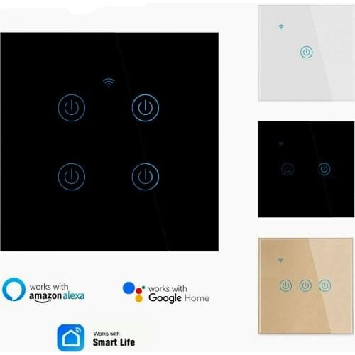 Wifi Smart Light Switch Glass Screen Touch Panel Voice Control Wireless Wall Switches Remote with Alexa Google Home 1/2/3/4 Gang
