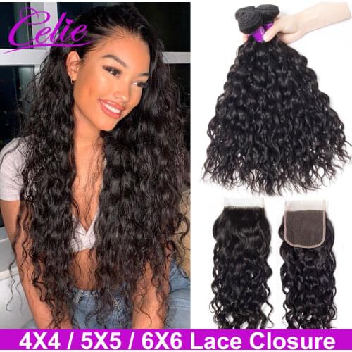 Celie Water Wave Bundles With Closure 6x6 Closure And Bundles Remy Human Hair 3 Bundles With Closure 5x5 Closure With Bundles