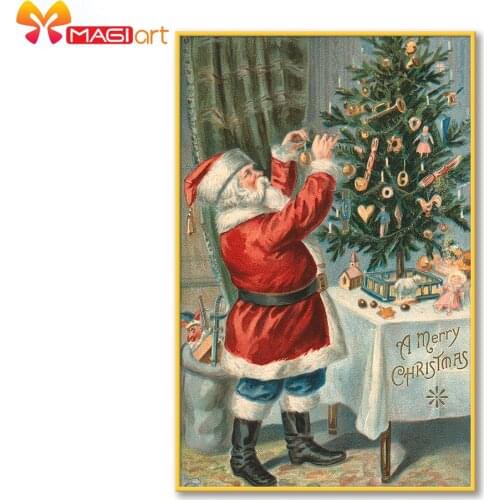 Cross stitch kits Embroidery needlework sets 11CT water soluble canvas patterns 14CT Full Santa and Christmas tree -NCMC076