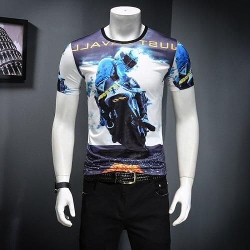 High Quality Mercerized Fashion Print T Shirt Short Sleeve Casual Streetwear T-shirt Men Top Tee Camiseta Masculina