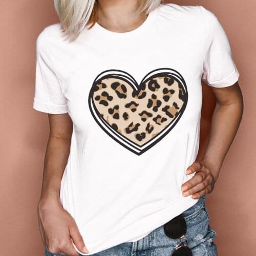 Women Lovely 2021 Fashion Leopard Love Heart Valentine 90s Spring Summer Lady Clothes Tops Tees Print Sweet Tshirt T-Shirt