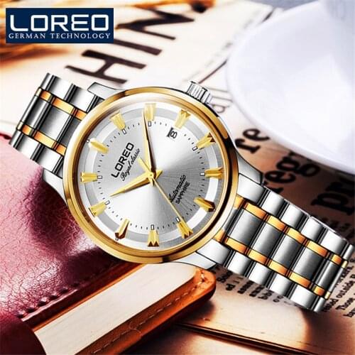 LOREO New Fashion Womens Watches Stainless Steel Waterproof Automatic Mechanical Watch Female Clock Ladies Wrist watches