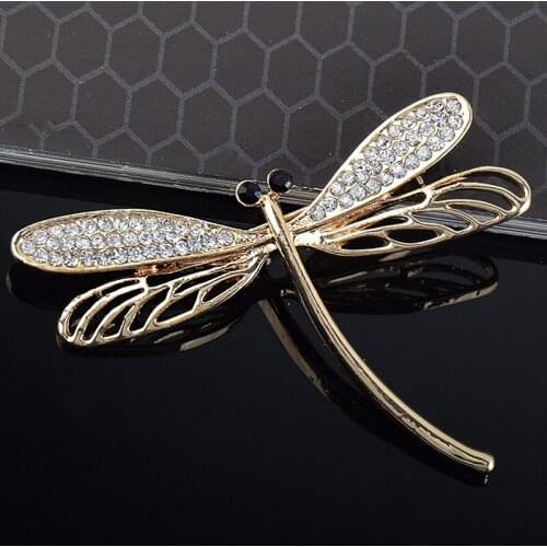 Crystals Hollow Dragonfly Brooches Pins for Women Gold Color Rhinestone Lapel Pin Scarf Dress Brooches Fashion Jewelry Gifts