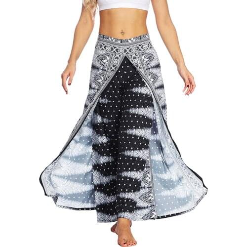 Womens Boho Pants Wide Leg Palazzo Slit Yoga Workout Palazzo Hippie Beach Pants