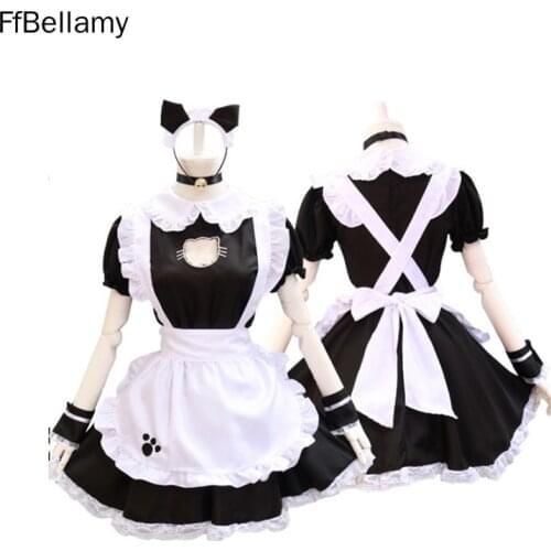 Haute couture make by hand Princess Maid Vintage Gothic lolita Black cat maid Cute cat Japanese maid cosplay costume maid dress