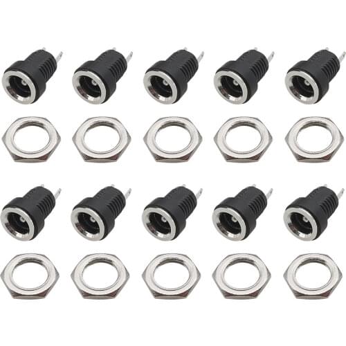 10PCS DC-022B 5.5x2.1mm DC Power Jack Supply Adapter 5.5*2.1mm DC Power Female Socket 2 legs Terminals Panel Mount Connector