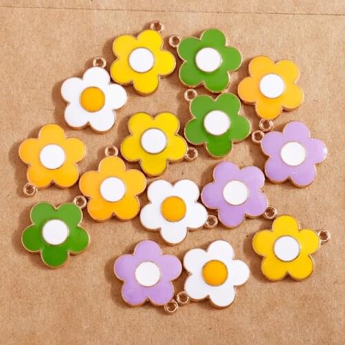 10pcs/lot 18*20mm Enamel Colorful Flower Charms Pendants for Necklace Bracelets Jewelry Findings DIY Handmade Craft