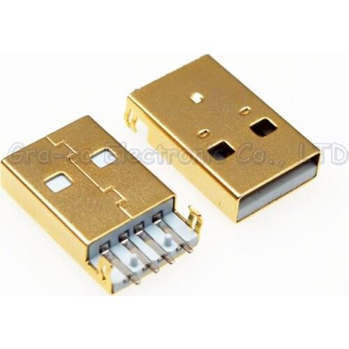 100pcs 24K Gold Plating Connector USB-A Male Plug A Male 180 Degree Sink plate