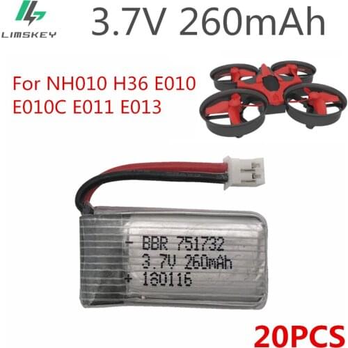 20pcs 3.7V 260MAH For E010 E010C E011 E013 H36 F36 Mini RC Quadcopter 3.7V 260MAH 30C Libo Battery Upgrade Capacity Battery