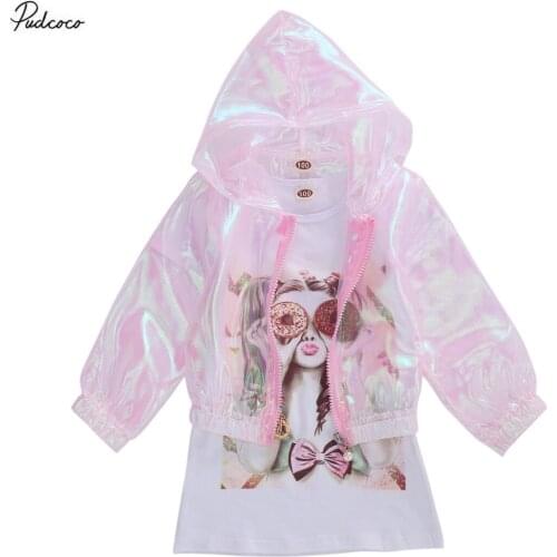 2020 2Pcs Sweet Summer Clothes For Girls Kids Girls Candy Pink Long Sleeve Sunscreen Coat+Cotton Straight Dress Children Outfits