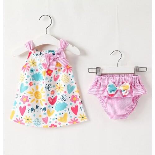 2021 Baby Girl Clothing Set Cotton Graffiti Print Dress and Triangle Shorts Kids Newborn Summer Clothing Set 3M 6M 12M 18M 24M