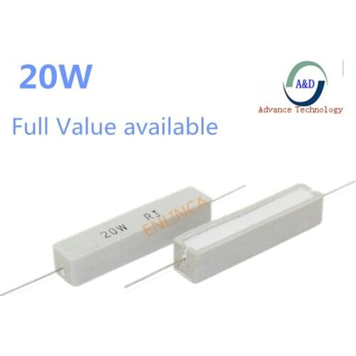 3pcs 20W Cement resistance 1K 1.5k 2k 2.2k 3k 3.3k 4.7k 8.2k 10k ohm 1KR 1.5KR 2KR 2.2KR 3KR 3.3KR 4.7KR 8.2KR 10KR 5% 20w