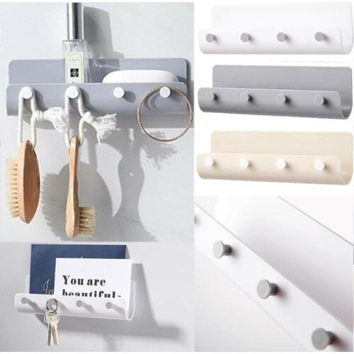 4 Hooks Wall-mounted Seamless Clothes Hanger Adhesive Storage Holder Shelf Key Hanger Rack Post Organizer Letter Box Mail Door