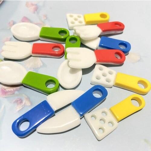 40Pcs/set Mixed Knife Fork Spoon Role Play Kitchen Simulation Tableware Home Decor Ornament Refrigerator Magnet DIY Craft Supply