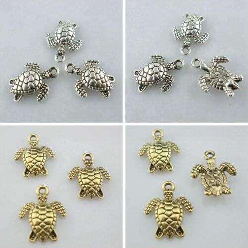 48pcs Mixed Tibetan Gold/Silver Sea Turtle/Tortoise Charms Animals Pendants 12x16mm Jewelry Findings