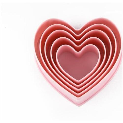 5pcs/lot New Heart Shaped PP Plastic Cake Mold Cookie Cutter Biscuit Stamp Sugar Craft Cake Decorations NE 010
