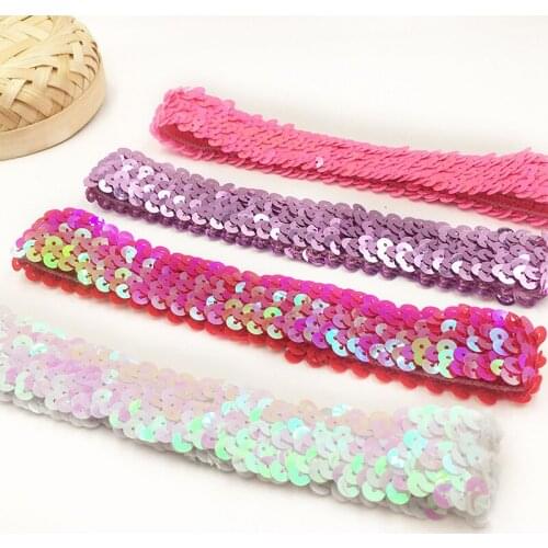50pcs (widhth 3CM) embellished Applique Sequins Belts Lace Trim Ribbon Sequin Fabric Stretch Headband Trimmings accessories