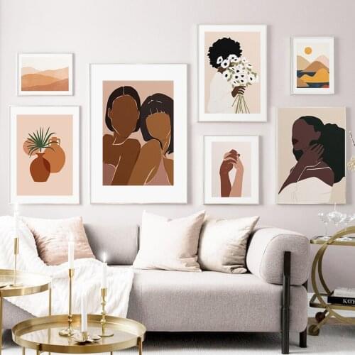 Abstract Sun Mountain Flower Palm Woman Wall Art Canvas Painting Nordic Posters And Prints Wall Pictures For Living Room Decor