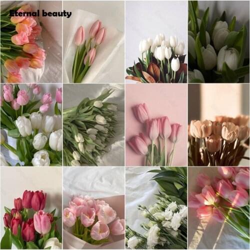 5D Diy Diamond Painting Pink and White Tulip Romantic Flowers Full Square Drill Diamond Embroidery Home Decor Needlework Artwork