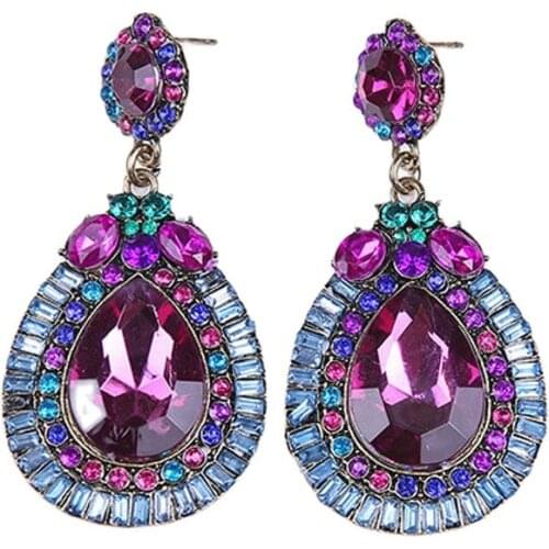 Bohemian Rhinestone Flower Water Drop Tassel Earrings Statement Earring Fashion Crystal Big Pendant Jewelry For Gift