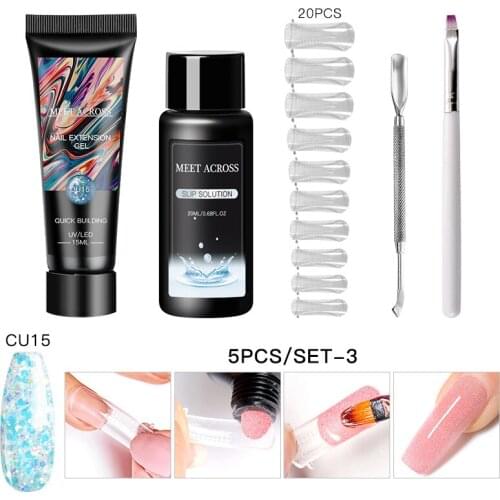 MEET ACROSS 5Pcs Fast Building Nail Extension Gel Polish Varnish Crystal Blue Acrylic UV Gel For Nail Quick Extension Manicure