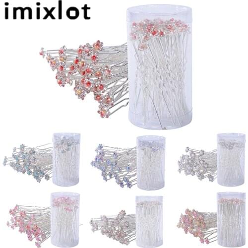 Imixlot 40pcs/lot Newest Wedding Bridal Hair Pins Imitation Pearl Crystal Flower Hair Stick U Shape Hair Clips for Women