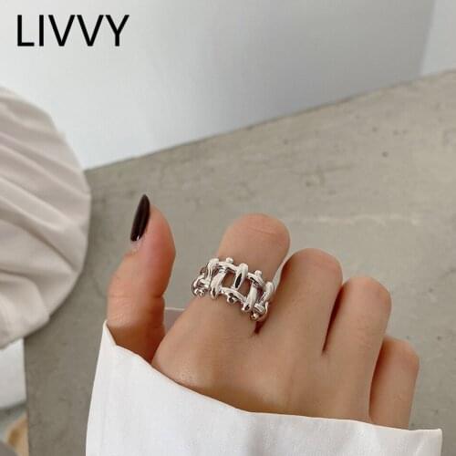 LIVVY Silver Color Irregular Woven Hollow Rings For Women Geometric Open Party Jewelry Rings 2021 Trend