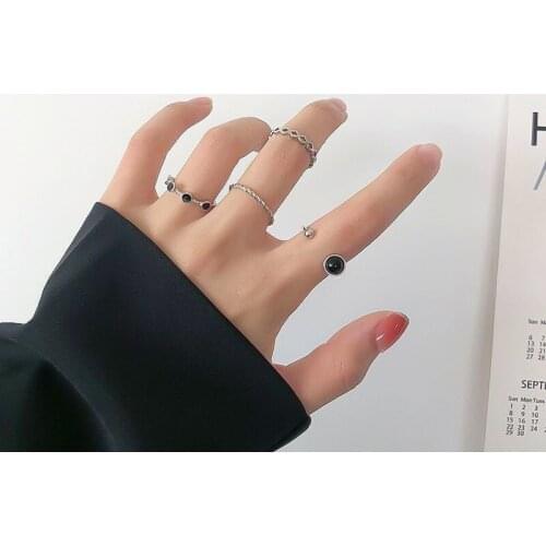 4-piece Set of Fashionable Cold Wind Open Hollow Geometric Ring Retro Personality Index Finger Ring Bracelet
