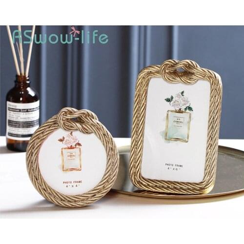 Creative Resin Hemp Rope Photo Frame Retro Rectangular 6 Inch Photo Frames Round 4 Inch For Desktop Display Decoration