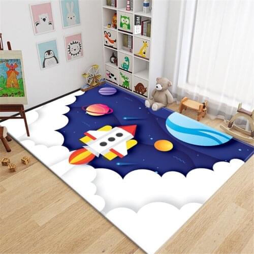 Cartoon Space Rocket Carpet For Children Room 3D Floor Mat Soft Rectangle Childrens Play Mat Bedroom Rug For Boys Girls Kids