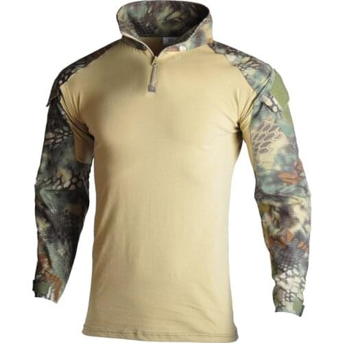 Military Army T-Shirt Men Long Sleeve Camouflage Tactical Shirt Hunt Combat Multicam Camo T Shirt with Elbow Pads