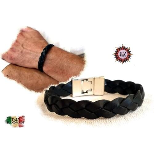 Bracelet Men braided leather black-fits various