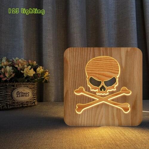 USB Plug Bedroom Night Lights Skull Easter Gifts Computer Night lamp Wooden Night Atmosphere Lamp Childrens Sleep lamp