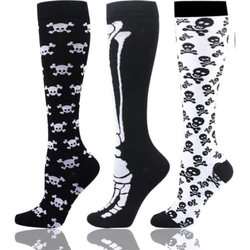 2pcs Thigh High Long Compression Socks Women Men Comfortable Over The Knee Stockings with Fashion Skullcandy Pattern