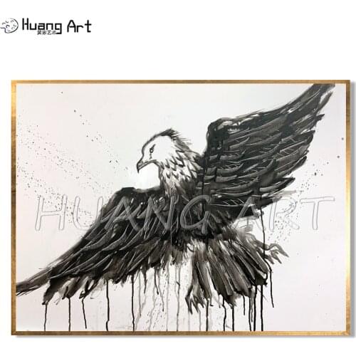 New Original Art Eagle Painting for Home Wall Decor Handmade High Quality Modern Black White Animal Canvas Oil Painting Glede