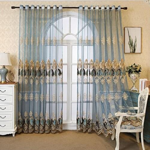 1pcs New European French Window Curtain Finished Embroidery Shading Cloth Material Living Room Bedroom Door Curtain Top F8297