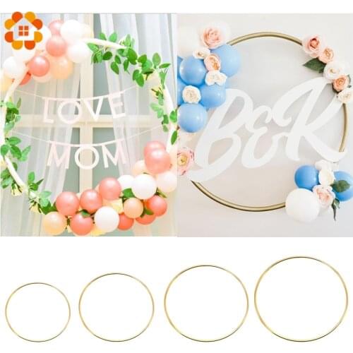10-40cm DIY Handmade Floral Hoop Home Hanging Ornament Artificial Metal Flower Wreath Gold Iron Ring Wedding Party Deco Supplies