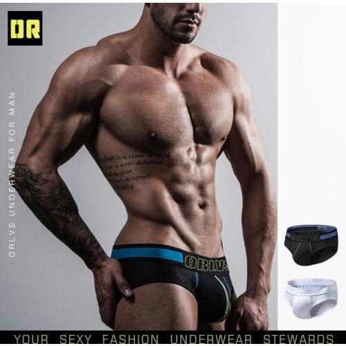 ORLVS Brand Mens Sexy Underwear Briefs Men Cotton Nylon Patchwork Mesh Breathable Comfortable Underpants Male Panties OR489