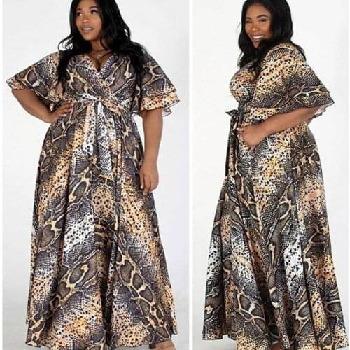 Early autumn fashion dresses Plus size womens clothing European and American fashion snake print sexy dresses