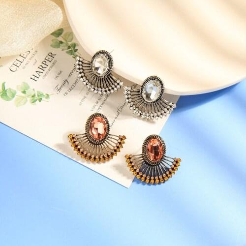 Hollowed Sector Crystal Antique Stud Earrings Fashion Charm Earring For Women 2020 New Jewelry