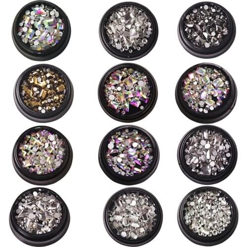 Sell 1 boxes of 3D decoration all kinds of DIY gemstones new charming blend nail decoration jewelry gel gel nail decoration