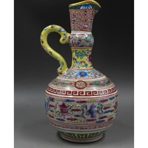 Qianlong year handled ewer Home Furnishing retro pastel lines ornaments antique porcelain antique collection