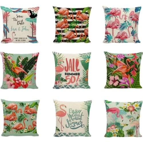 Pink Flamingo Decorative Pillow Cases Tropical Rain Forest Plant Geometric Flowers Printed Home Decor Modern Art Cushion Covers