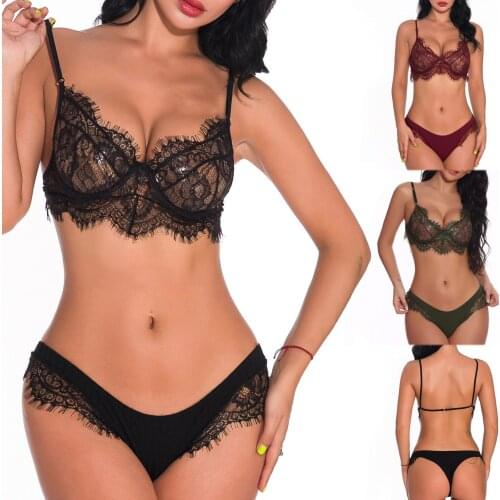 Sexy Womens Underwear Eyelash Bra Sexy Lingerie Two Piece Bikini Suit Sexy Lace Exotic Apparel Wide Edge Lingerie Set lenceria